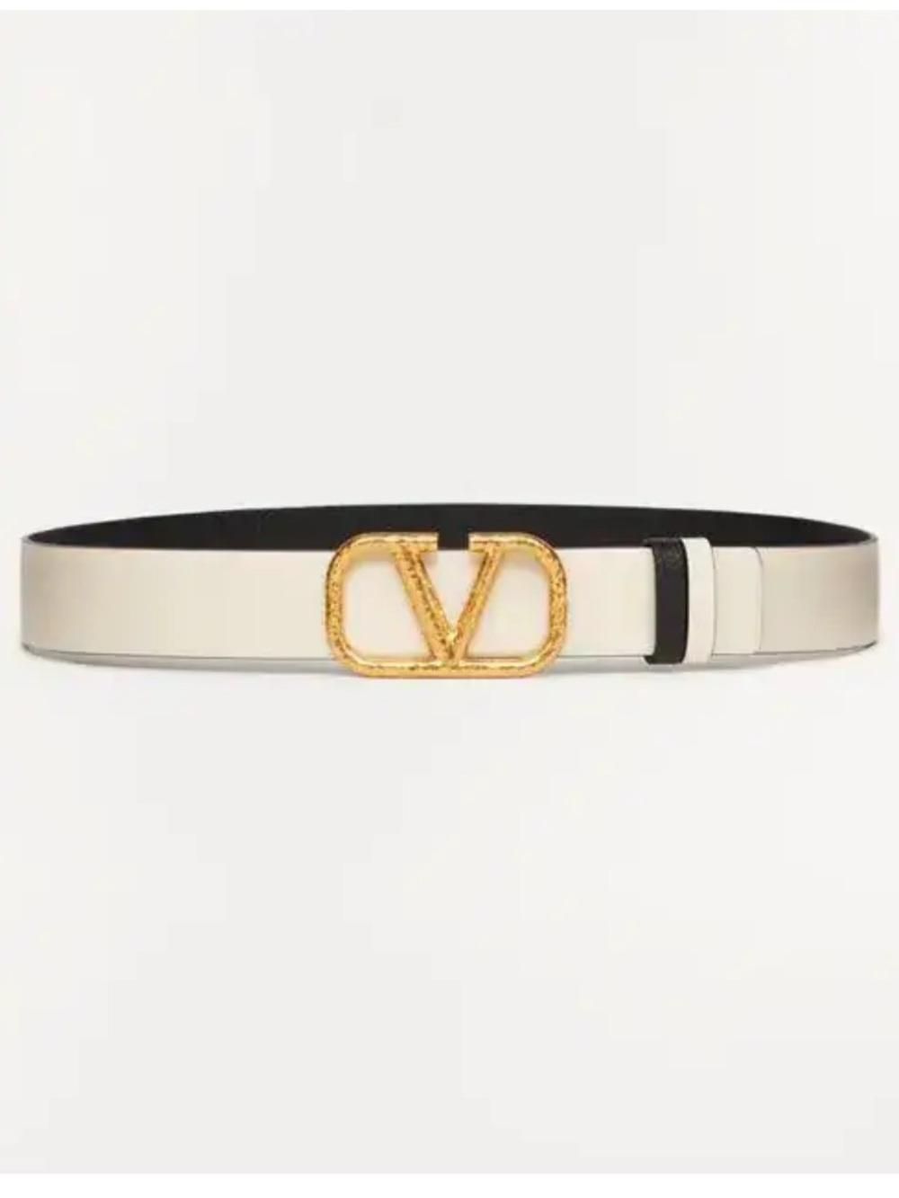 Valentino Garavani White black Leather reversible Belt with Gold V Logo Buckle